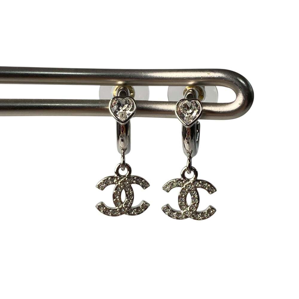 CHANEL Authentic Silver Logo Earrings - Picture 1 of 9